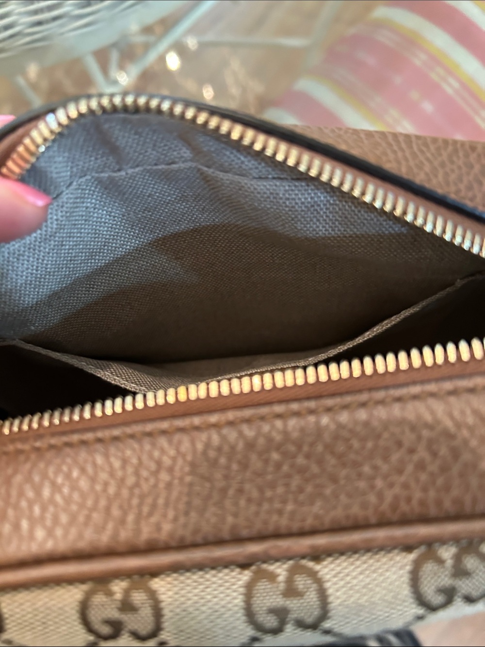 Gucci Beige GG Canvas and Brown Leather Crossbody Bag - Picture 7 of 12
